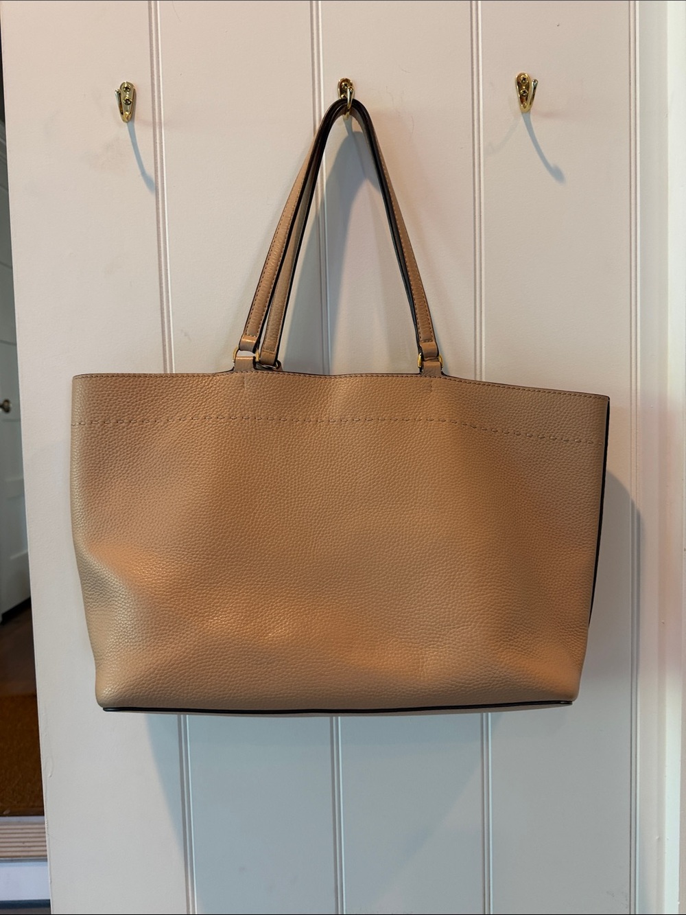 Tory Burch Pebbled Tan Leather Double-Handle Tote - Picture 2 of 5